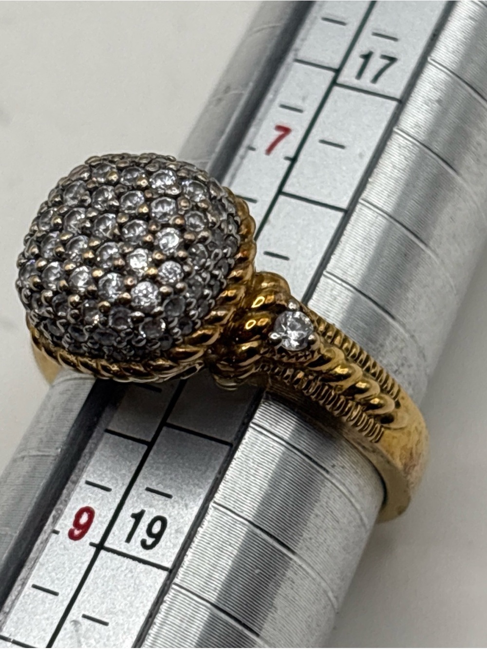 Designer SW sterling silver gold vermeil detail CZ ring 925 sz 8  925